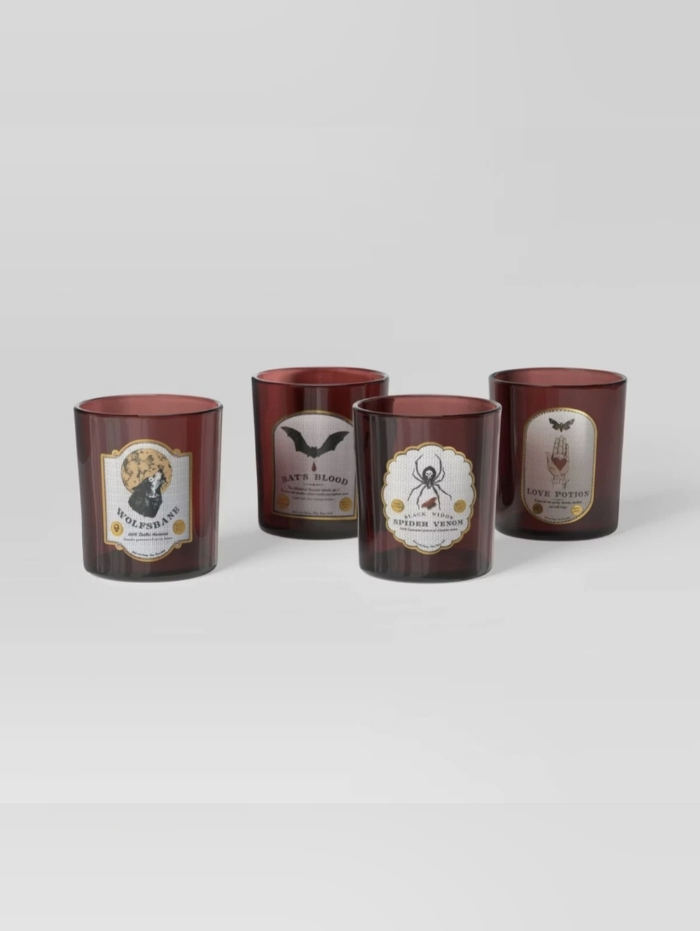 Threshold Halloween Potion Tumblers Set of 4 Burgundy Glasses 13.87oz Gothic